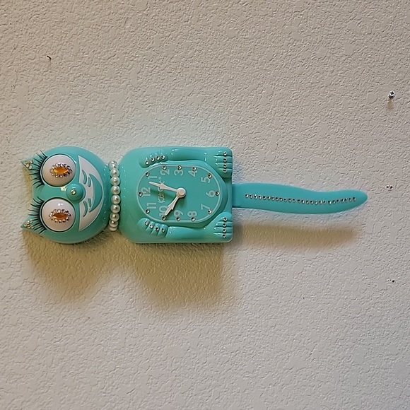 Vintage Jeweled Lady Turquoise Kit-Cat Klock clock SUPER RARE - Picture 3 of 5